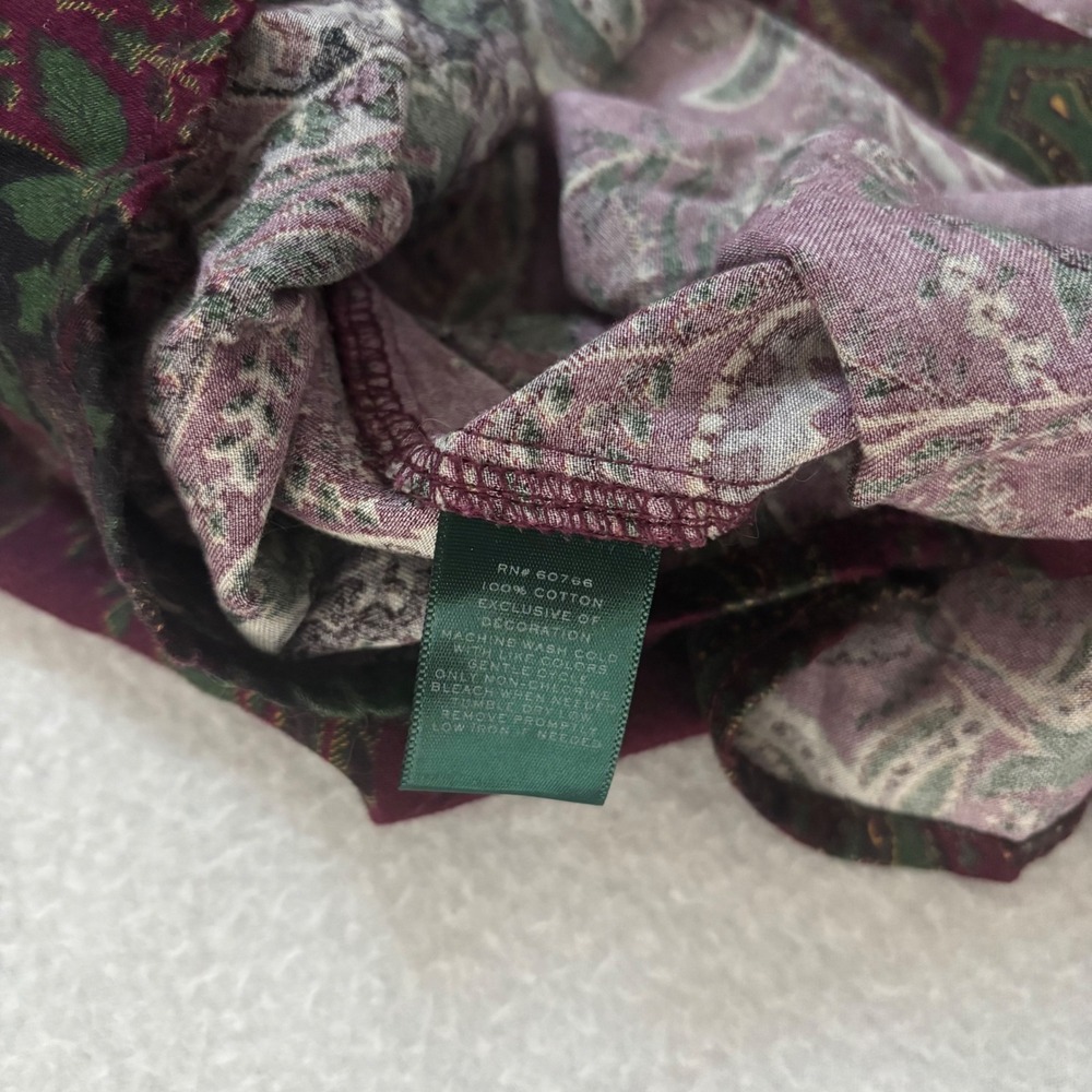 Lauren Ralph Lauren Burgundy Paisley Crest Logo Cotton Button Down Shirt L - Picture 5 of 8